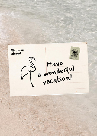 Vacation Greeting Envelope with Flamingo Postcard 5x7in Vertical Design Template