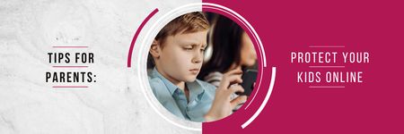 Online Safety Tips with Kid Using Smartphone Email header Design Template
