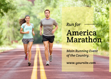 Designvorlage Amerikanische Marathon-Ankündigung mit laufenden Leuten für Postcard