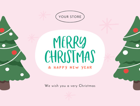Plantilla de diseño de Saludos de Navidad y Año Nuevo con árboles Postcard 4.2x5.5in 