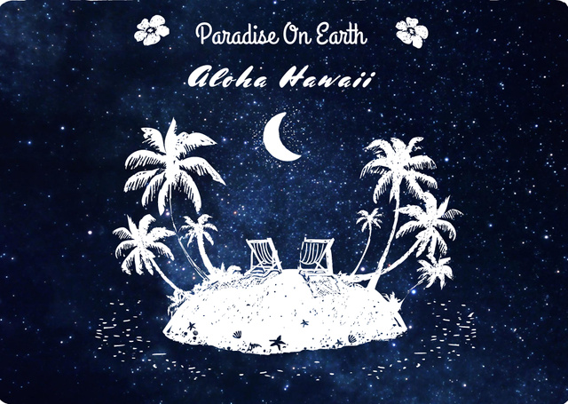 Hawaii Island Under Night Sky Postcardデザインテンプレート