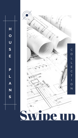 Building company Ad with House blueprints Instagram Story Design Template