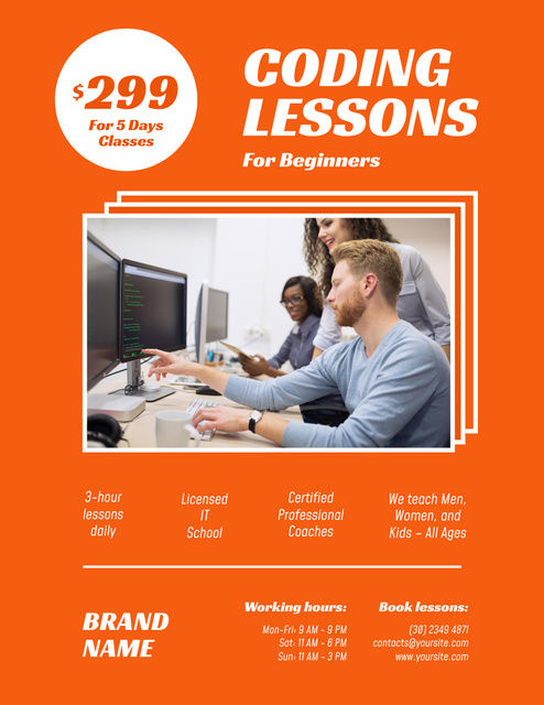 Engaging Coding Course Ad In Orange Poster 8.5x11in Modelo de Design