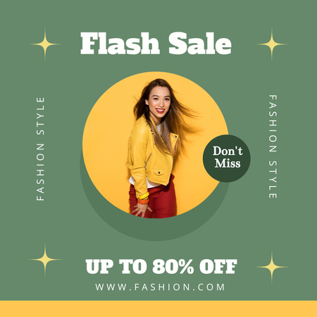 Flash Fashion Sale Ad with Attractive Young Woman Instagram Design Template