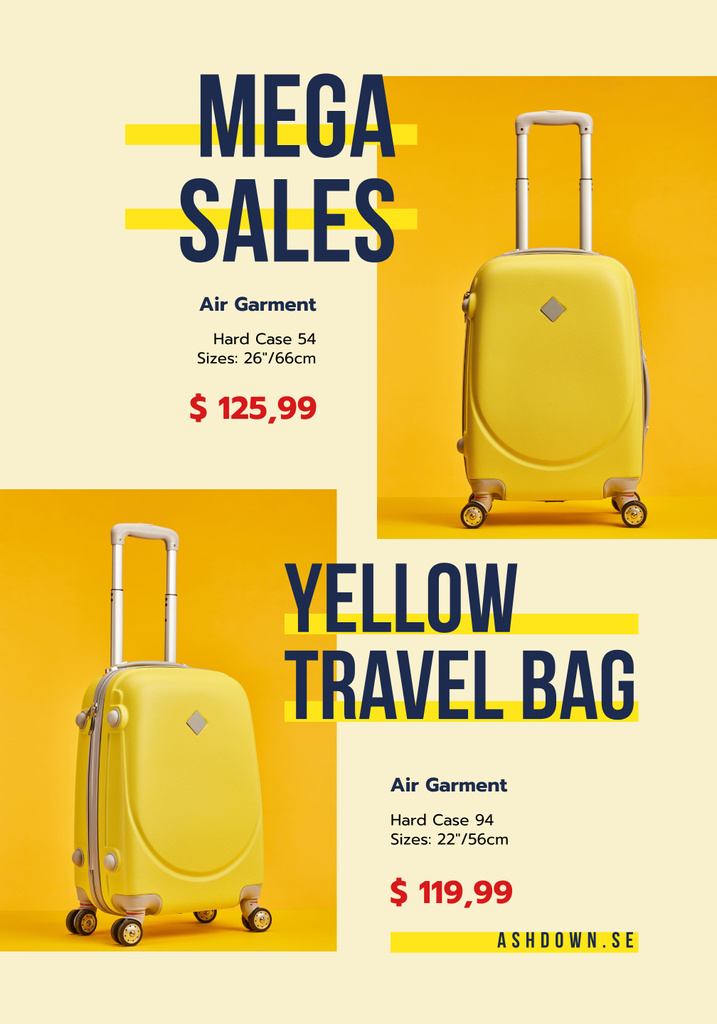 Mega Sale of Yellow Suitcases Poster 28x40in Modelo de Design