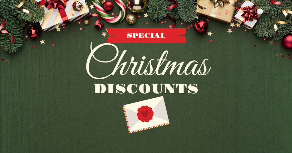 Ontwerpsjabloon van Facebook AD van Christmas Discounts Offer with Decoration