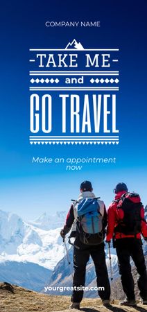 Winter Tour inspiration with Tourists in Snowy Mountains Flyer DIN Large Design Template