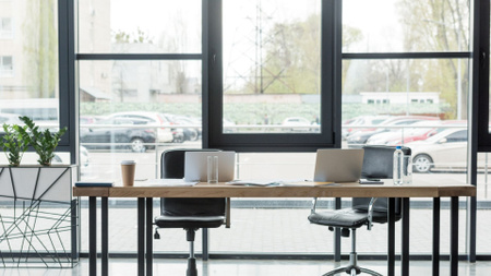 Modern Workplace Office Interior Zoom Background Modelo de Design