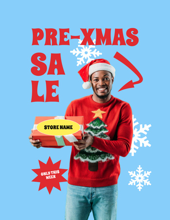 Pre-Christmas Sale Announcement with Man in Bright Sweater Flyer 8.5x11in Design Template