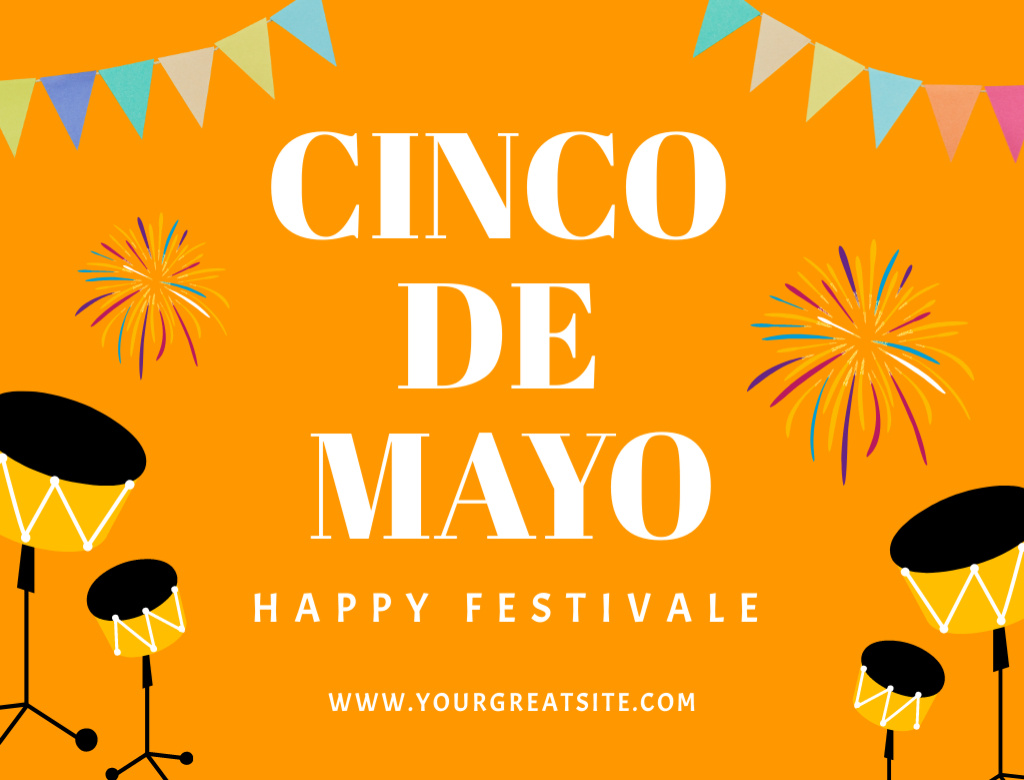 Memorable Cinco de Mayo With Drums Festival Postcard 4.2x5.5in – шаблон для дизайна