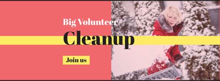 Platilla de diseño Cleanup Announcement with Woman clearing Snow Facebook cover