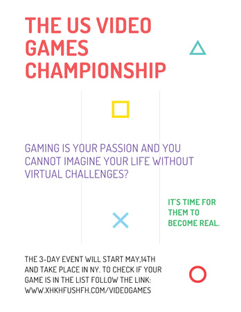 Video Games Championship announcement Poster 8.5x11in Design Template