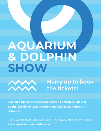 Aquarium Dolphin show invitation in blue Poster 8.5x11in Design Template