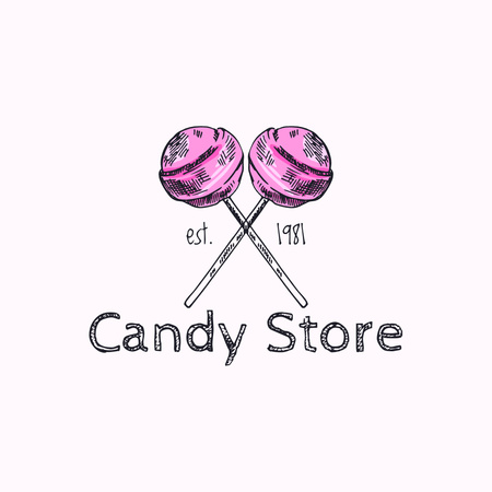 Candy Store Ad with Lollipops Logo Design Template