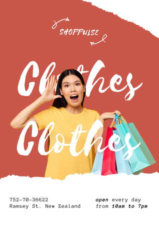 Fashion Boutique Ad with Happy Woman on Shopping Poster tervezősablon