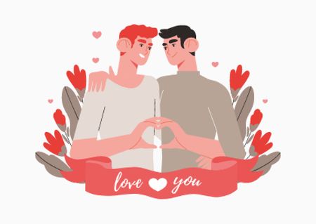Cute LGBT Couple celebrating Valentine's Day Postcard Design Template