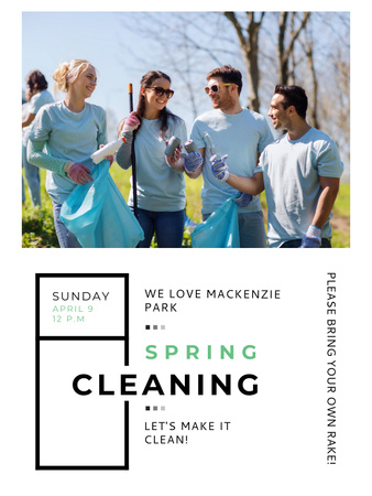 Spring Cleaning in Park with Team of Volunteers Poster US Design Template