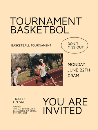 Basketball Tournament Announcement with Players Poster US Design Template