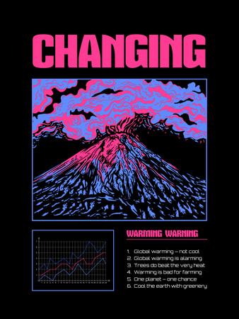 Platilla de diseño Climate Change Awareness with Illustration of Volcano In Black Poster US
