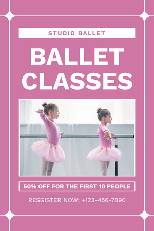 Ballet Classes Announcement with Little Ballerinas Pinterest Design Template