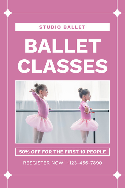 Szablon projektu Ballet Classes Announcement with Little Ballerinas Pinterest