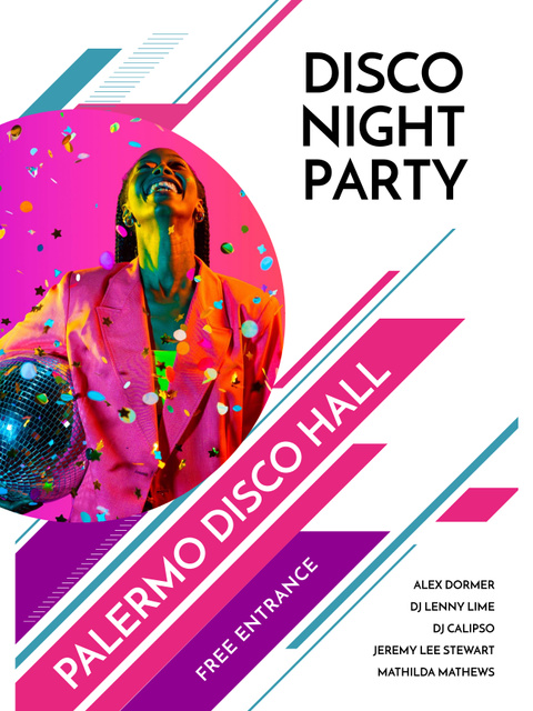 Disco Night Party Invitation Poster US Design Template