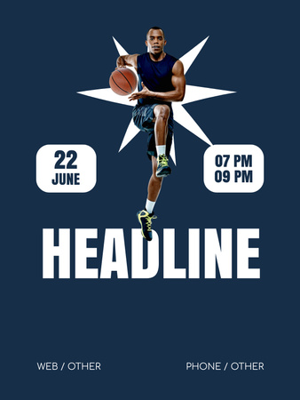 Designvorlage Ankündigung der Basketballspiel-Meisterschaft mit Spieler für Poster US