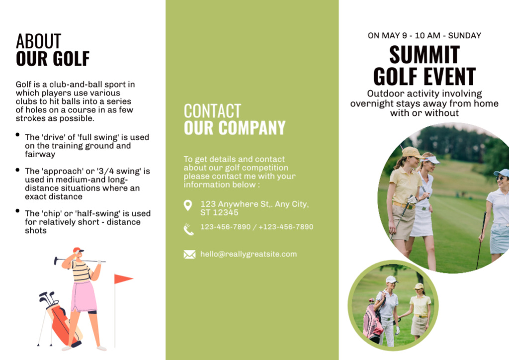 Golf Summit Announcement with Young Women Brochure Modelo de Design