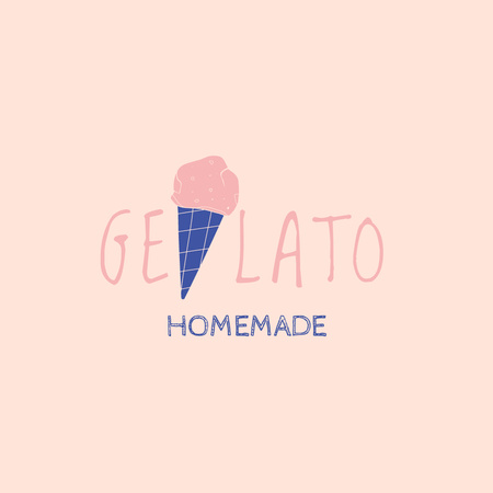 Homemade Ice Cream In Waffle Cone Logo Design Template