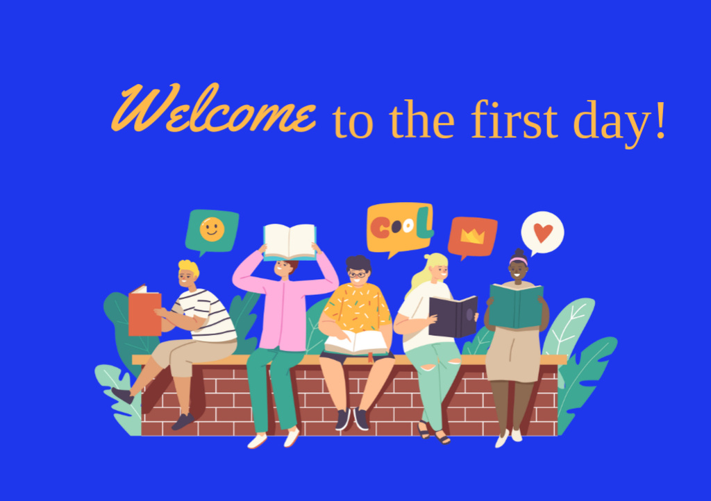 Back to School Announcement And Welcome To First Day Postcard A5 tervezősablon