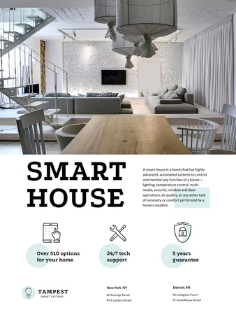 Modèle de visuel Technologie de la maison intelligente avec des icônes technologiques - Poster US