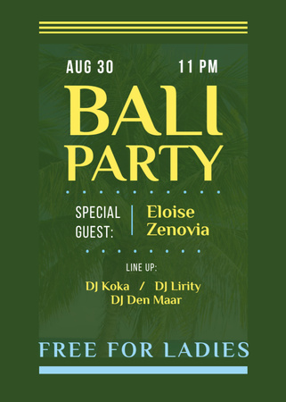 Bali Party ad on Palm Tree Flayer Design Template