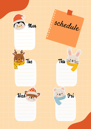 Ontwerpsjabloon van Schedule Planner van Weekplanner met tekenfilmdieren