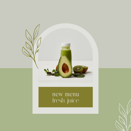 Plantilla de diseño de Nuevo anuncio de menú con botella de jugo fresco Instagram 