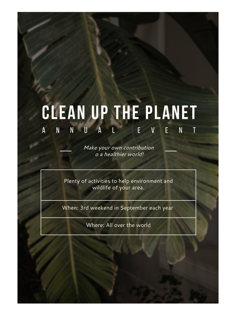 Green Event Announcement with Tropical Foliage Poster US Design Template