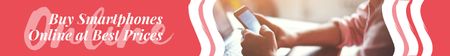 Smartphones Offer Man Scrolling on Screen in Red Leaderboard Design Template