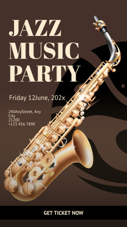 Plantilla de diseño de Anuncio de fiesta de jazz con saxofón Instagram Story 