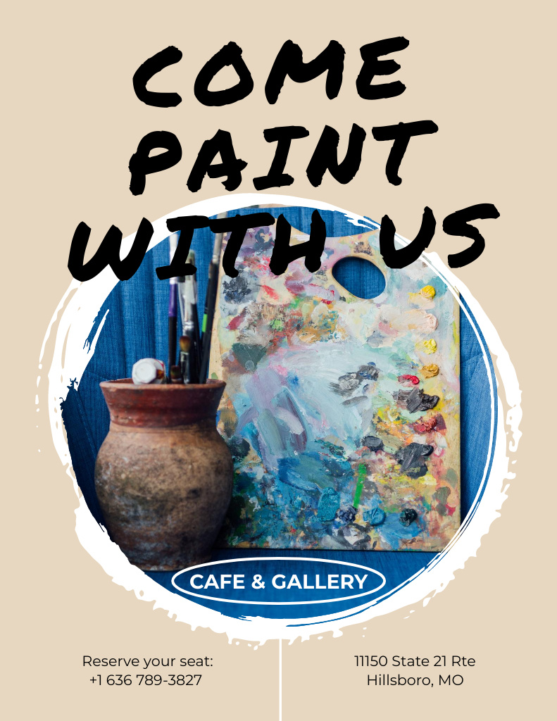 Aesthetic Cafe and Gallery Ad With Brushes Poster 8.5x11inデザインテンプレート