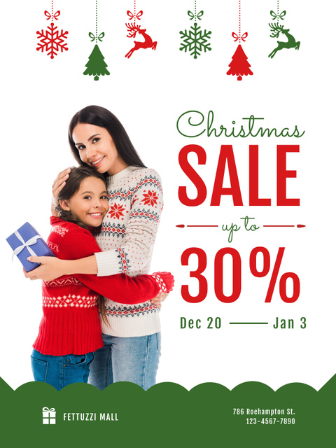 Christmas Sale with Woman Holding Present Poster US Design Template
