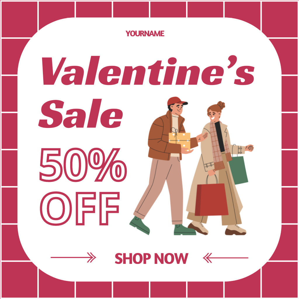 Valentine's Day Sale Announcement with Couple in Love Instagram AD Design Template