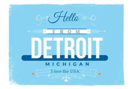 Terveisiä Detroitista sinisellä koristeella Postcard 4x6in Design Template