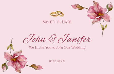 Plantilla de diseño de Save the Date of Wedding Message on Pink Thank You Card 5.5x8.5in 