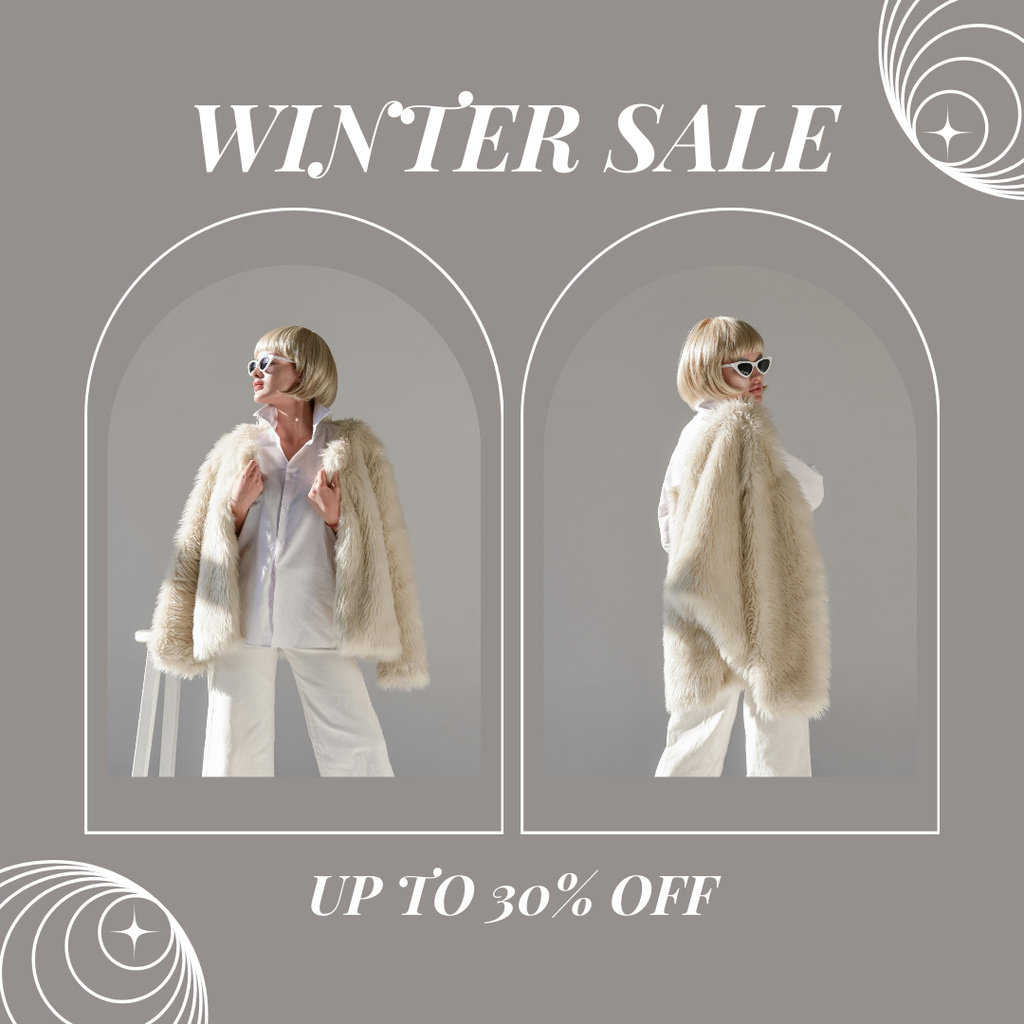 Winter Sale Announcement Collage with Attractive Blonde Woman Instagram Design Template