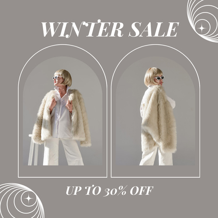 Winter Sale Announcement Collage with Attractive Blonde Woman Instagram Design Template