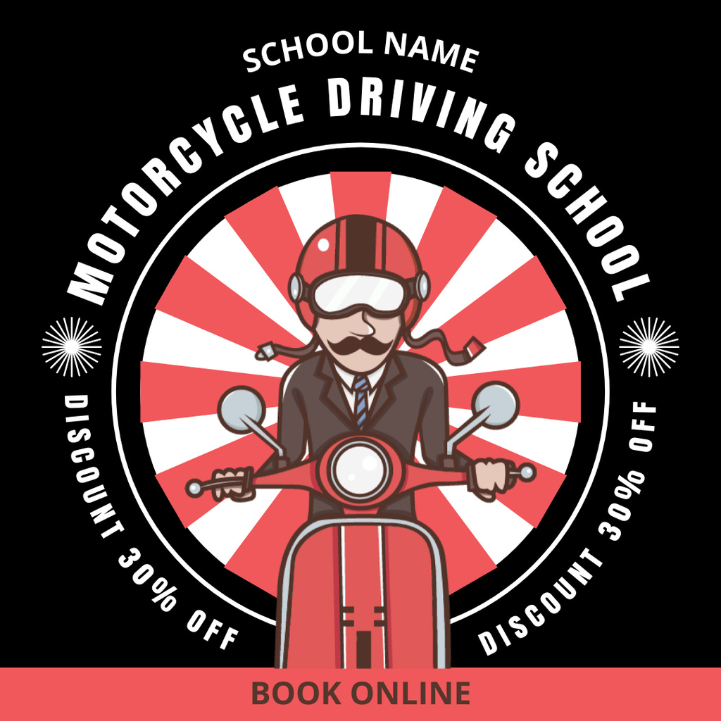 Qualified Motorcycle Driving School Lessons With Discounts Instagram AD Design Template