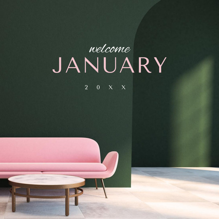 Рожевий диван в стильному інтер'єрі Instagram – шаблон для дизайну