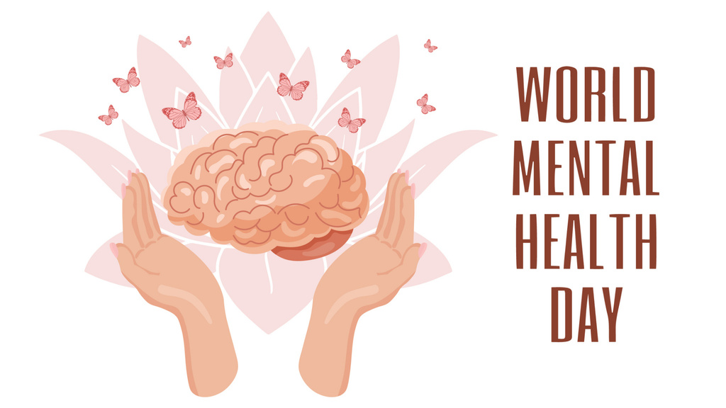 Announcement of Celebrating Mental Health Day with Lotus Flower Zoom Background Modelo de Design