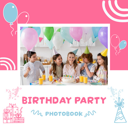 Cute Little Kids on Birthday Party Celebration Photo Book Modelo de Design