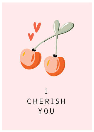 Cute Phrase With Cherries Illustration Postcard A6 Vertical tervezősablon