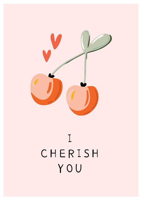 Modèle de visuel Cute Phrase With Cherries Illustration - Postcard A6 Vertical